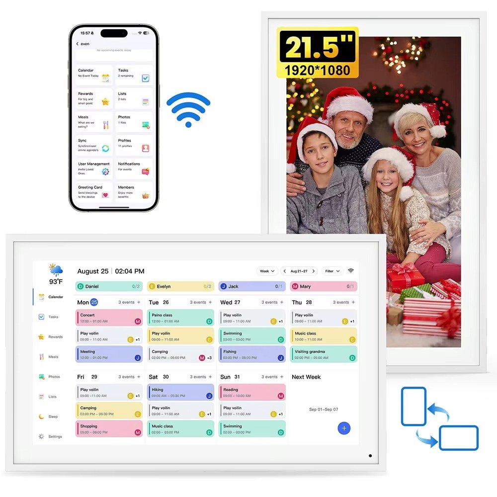WiFi Smart Digital Calendar 15.6 Inch 1080P HD Touchscreen App Control Interactive Electronic Calendar DIY Planner Picture Frame