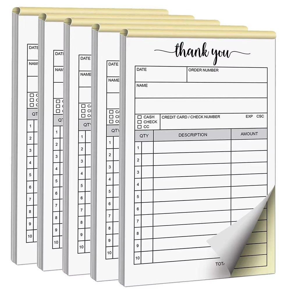 1pc/5PCS Sales Order Books With Cardboard, 2 Part Carbonless Sales Invoice Book For Small Business Receipt Book White/Yellow
