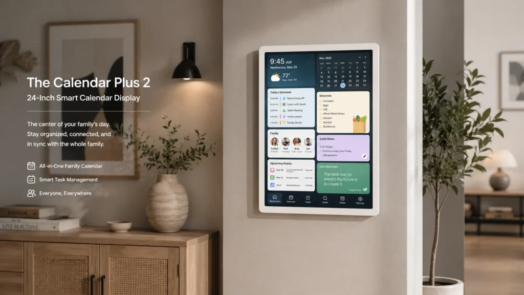 Cozyla Calendar 24-inch smart wall calendar display in a modern home interior